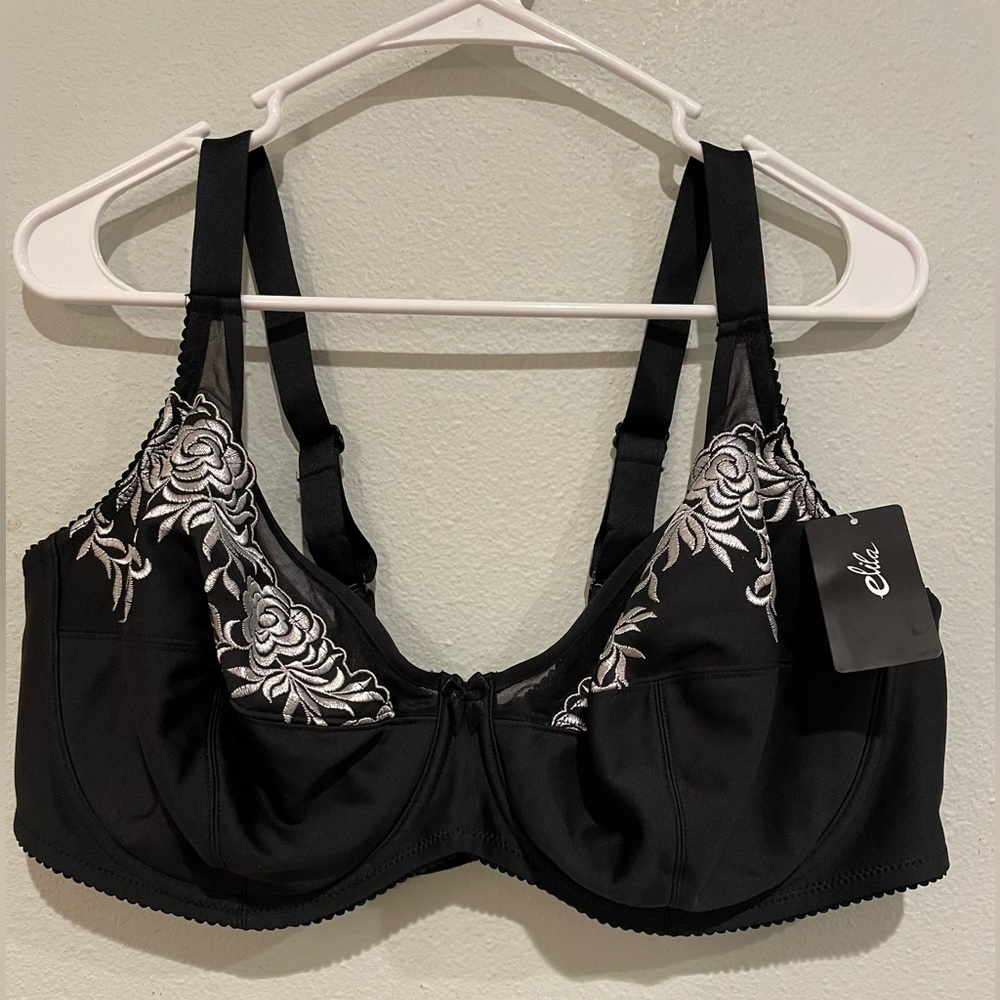 NWT Black and Silver underwire bra by Elila #2401 Size 44D